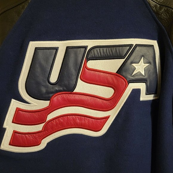 USA Hockey NHL Official Men's Size 2XL Letterman Varsity Wool Leather Jacket - Picture 3 of 10